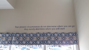 Beautiful stenciled wall of waiting room at Transitions Centers
